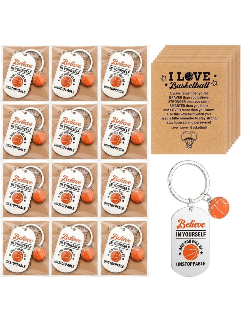 24 Sport Keychain Gift Set with Positive Cards - Team Accessories for Players